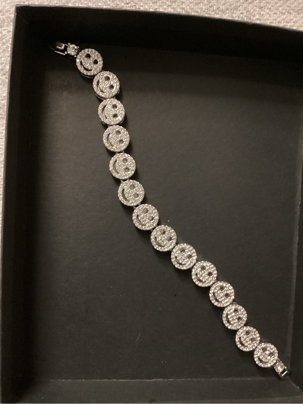 Silver Smiley Face Crystal Bracelet - Women Jewelry